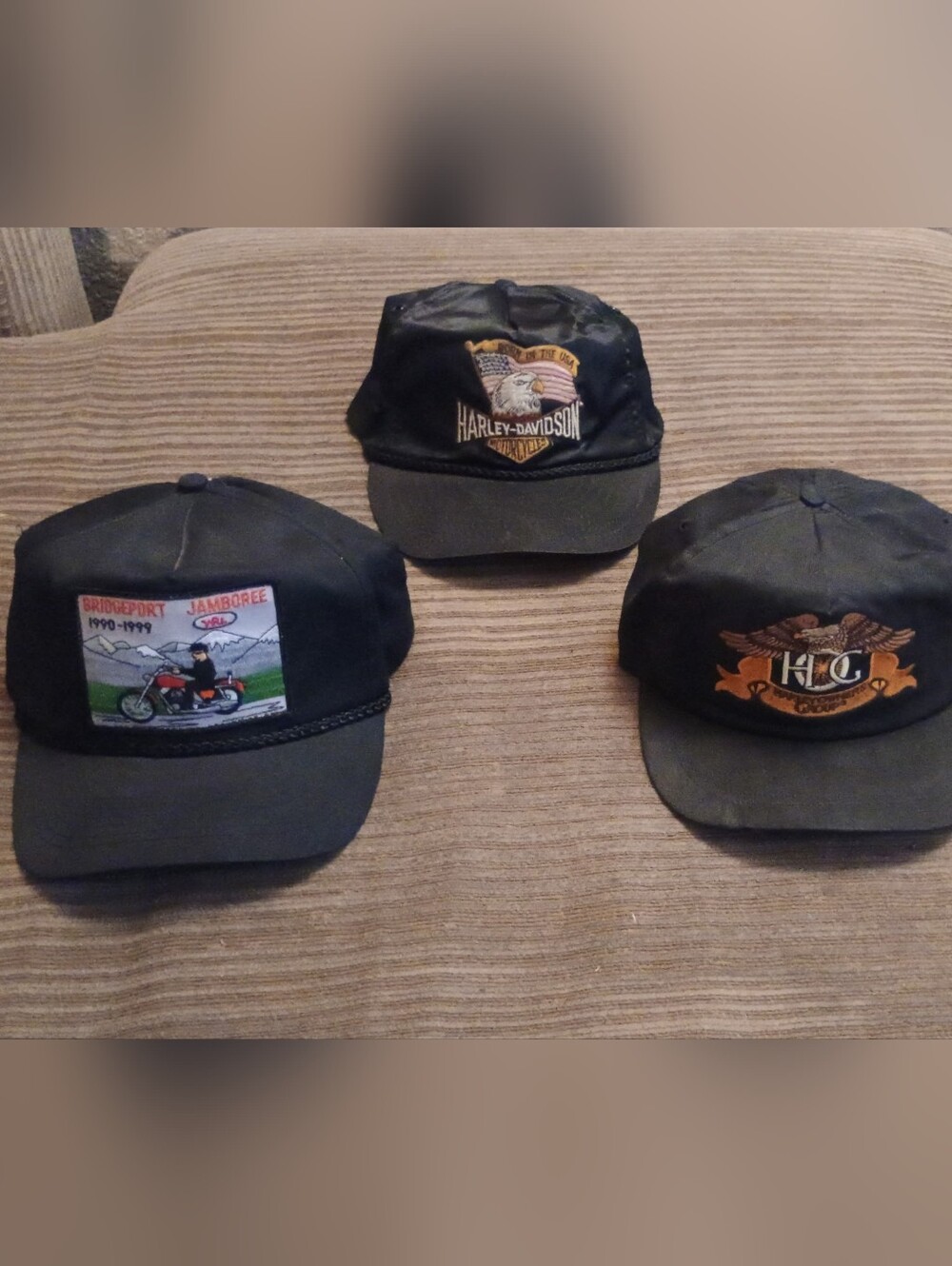 Vintage Harley-Davidson Black Caps with Embroidered Motorcycle Patches